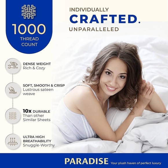 THREAD SPREAD 100% Egyptian Cotton Sheets Set King - 1000 High Thread- Sea Foam - Picture 2 of 10